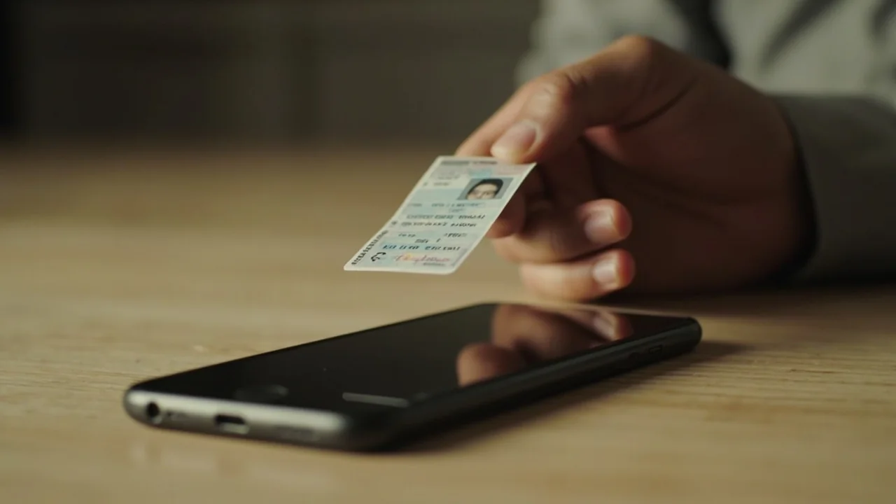 A printed KYC form beside a small wallet card on a wooden table
